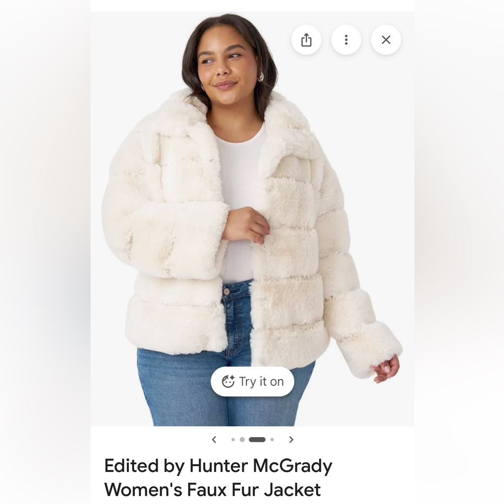 Ladies Fake Fur Size Xl Edited Hunter Mcgraw Jacket Linecream Color Snaps Ptp
